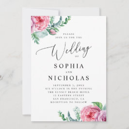 Aquarell rosa boho floral. Bohemische Hochzeit Einladung