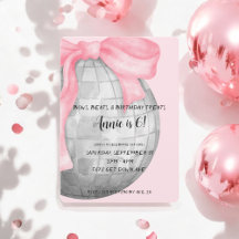 Aquarell Rosa Bow Silver Diskothek Ball Geburtstag