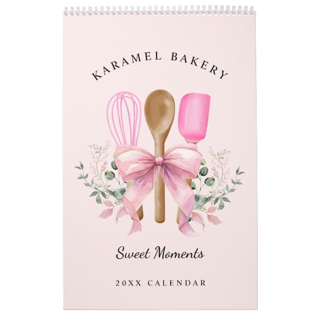 Aquarell Rosa Bow Utensiy Bäckerei Kalender (Titelbild)