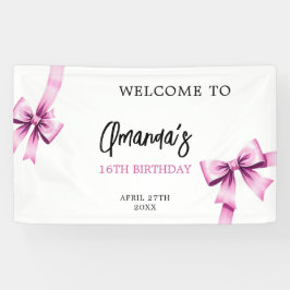 Aquarell Rosa Bows Coquette Sweet 16 Birthday Banner