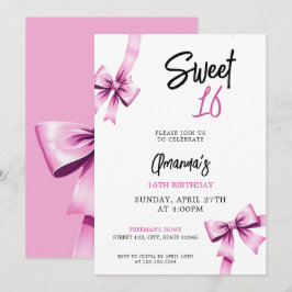 Aquarell Rosa Bows Coquette Sweet 16 Birthday Einladung