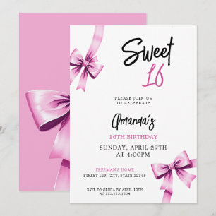 Aquarell Rosa Bows Coquette Sweet 16 Birthday Einladung