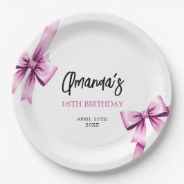 Aquarell Rosa Bows Coquette Sweet 16 Birthday Pappteller