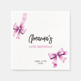 Aquarell Rosa Bows Coquette Sweet 16 Birthday Serviette