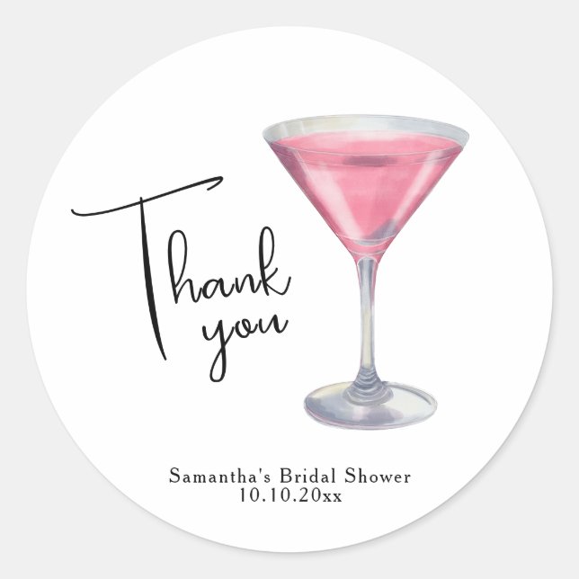 Aquarell-Rosa-Cocktail-Brautjunggesellinnenabschie Runder Aufkleber (Vorderseite)