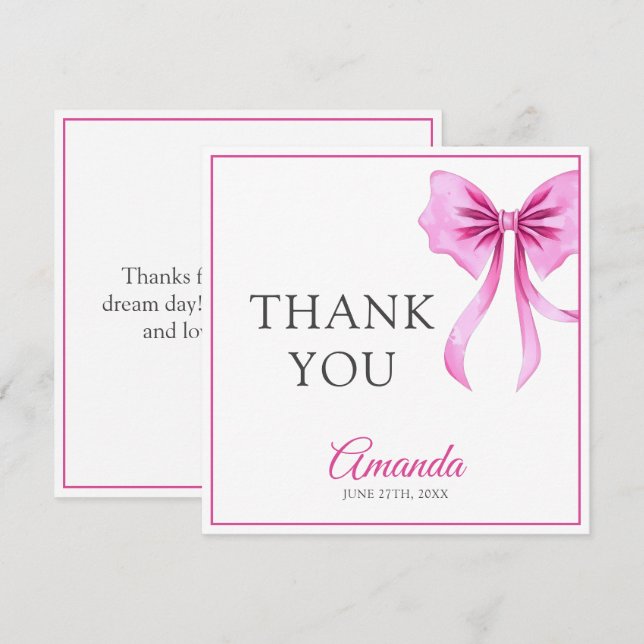 Aquarell Rosa Coquette Bow Sweet 16 Geburtstag Dankeskarte (Vorne/Hinten)