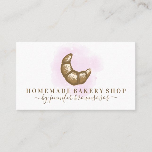 Aquarell Rosa Croissant, hausgemachte Bäckerei Visitenkarte (Vorderseite)