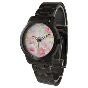 Aquarell-Rosa des Hochsommer-  mit Blumen Armbanduhr