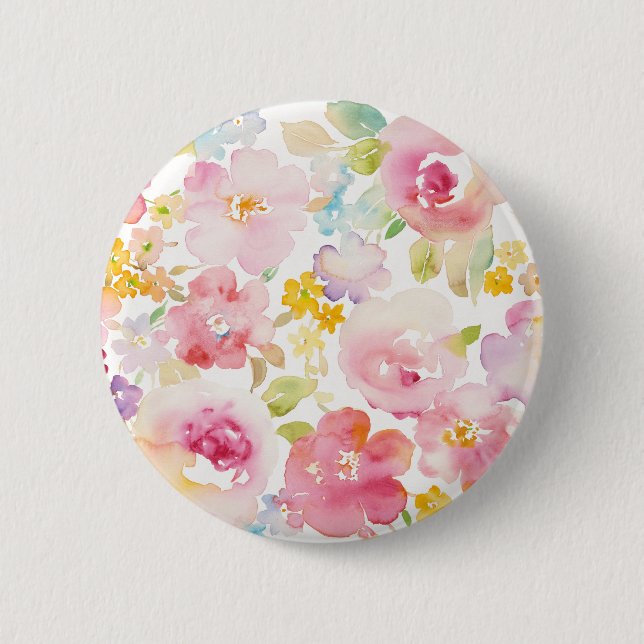 Aquarell-Rosa des Hochsommer-| mit Blumen Button (Vorderseite)