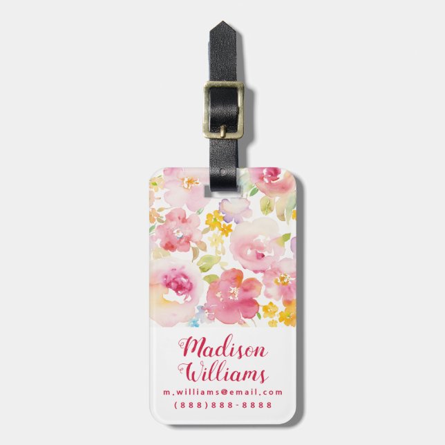 Aquarell-Rosa des Hochsommer-| mit Blumen Gepäckanhänger (Vorderseite vertikal)