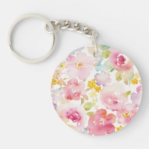 Aquarell-Rosa des Hochsommer- mit Blumen Schlüsselanhänger