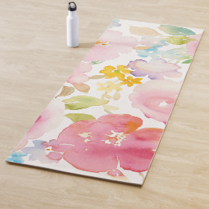 Aquarell-Rosa des Hochsommer- mit Blumen Yogamatte