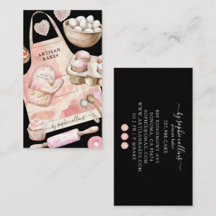 Aquarell-Rosa-Desserts-Bäcker-Pâtissier-Schwarz Visitenkarte