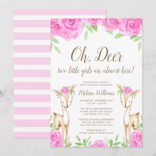 Aquarell-rosa Einladung (Vorne/Hinten)