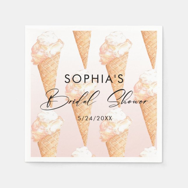 Aquarell Rosa Eiscreme Brautparty Serviette (Vorderseite)