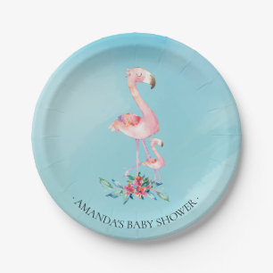 Aquarell-rosa Flamingo-Babyparty 7" Platte Pappteller