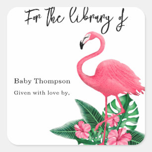 Aquarell rosa Flamingo - für die Bibliothek von Quadratischer Aufkleber