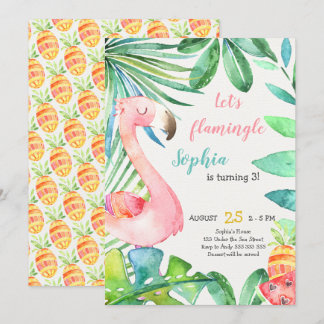 Aquarell Rosa Flamingo Let's Flamingle Geburtstag Einladung