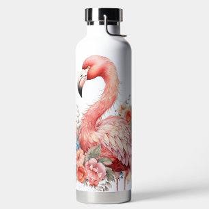 AQUARELL ROSA FLAMINGO VOGEL UND BLUMEN TRINKFLASCHE