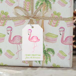 Aquarell-Rosa-Flamingo-Weihnachten Geschenkanhänger
