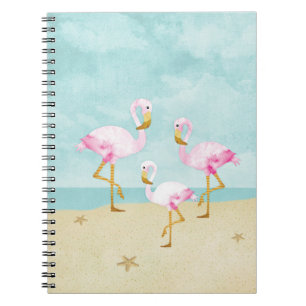 Aquarell-rosa Flamingos auf dem Strand Notizblock