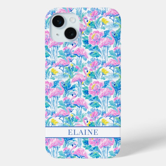 Aquarell-Rosa-Flamingos-Monogramm Case-Mate iPhone Hülle (Rückseite)