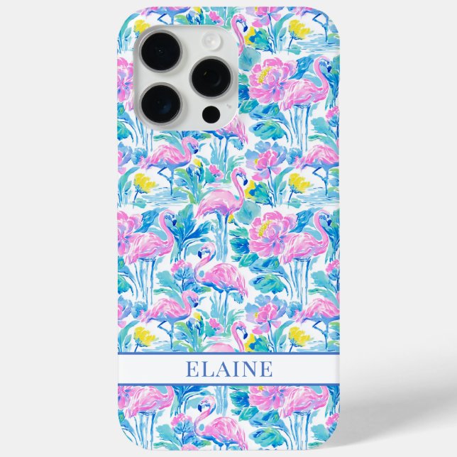 Aquarell-Rosa-Flamingos-Monogramm Case-Mate iPhone Hülle (Rückseite)
