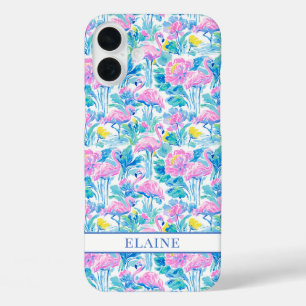 Aquarell-Rosa-Flamingos-Monogramm iPhone 16 Plus Hülle