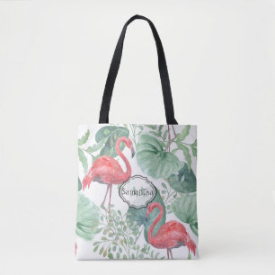 Aquarell Rosa Flamingos und Blätter. Tasche