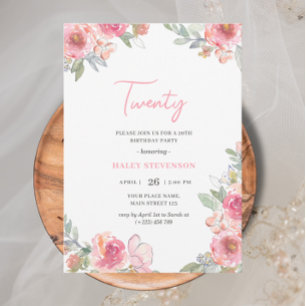 Aquarell Rosa Flora 20 Boho Chic Geburtstag Einladung