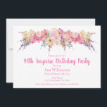Aquarell Rosa Flora 90. Überraschung Geburtstag Einladung<br><div class="desc">Watercolor Pink Floral 90. Überraschung Geburtstag Einladung Diese rosa und lila Aquarellblüteneinladung ist perfekt für Ihre besondere Feier.</div>