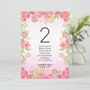Aquarell rosa floral 5"x7" Tischnummer