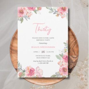 Aquarell Rosa Floral Dreißig Boho Chic Geburtstag Einladung