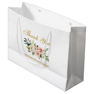 Aquarell Rosa Floral Gold Elegante Vielen Dank Große Geschenktüte