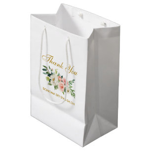 Aquarell Rosa Floral Gold Elegante Vielen Dank Mittlere Geschenktüte