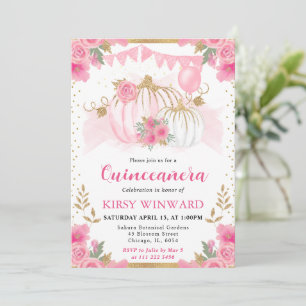 Aquarell Rosa Floral Herbst Kürbis Quinceanera Einladung