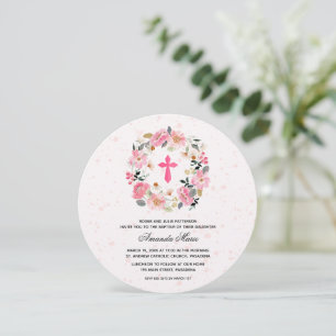 Aquarell-Rosa-Floral-Tauf-Rund Einladung