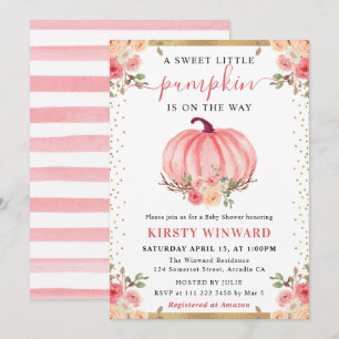 Aquarell Rosa Florale Kürbisse Herbst-Baby-Party Einladung