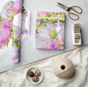 Aquarell rosa florale rosa Pfingstrosen weiße Blüt Geschenkpapier