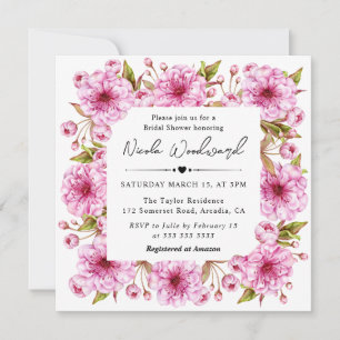 Aquarell Rosa Frühlings-Kirschblüten-Baby-Party Einladung