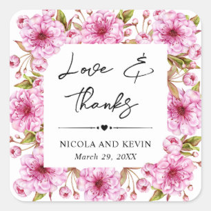 Aquarell-Rosa-Frühlings-Kirschblüten-Hochzeit Quadratischer Aufkleber