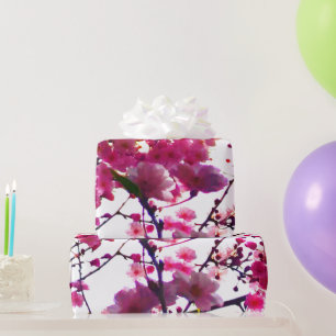 Aquarell rosa Frühlingsblumen   Blühender Baum   Geschenkpapier