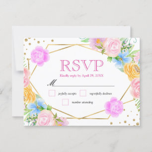 Aquarell-Rosa-Gelb-Blau-Blumen-Hochzeit Postkarte