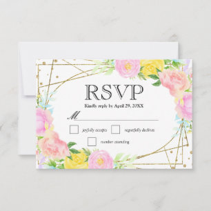 Aquarell-Rosa-Gelb-Blau-Blumen-Hochzeit RSVP Karte