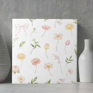 Aquarell-Rosa-Gelbe-Blumen-Muster Floral Fliese