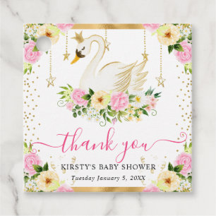 Aquarell Rosa Gelbe Blumen Schwan Baby Shower Geschenkanhänger