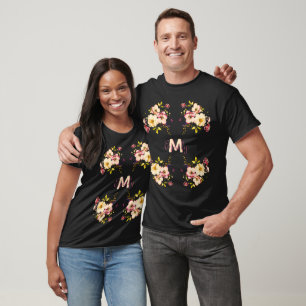 Aquarell-Rosa-Gelbe-Rosen, Monogramm T-Shirt