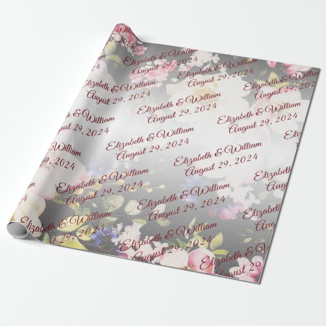 Aquarell Rosa Gelbe Rosen, schwarz verschwommen, H Geschenkpapier (Ungerollt)