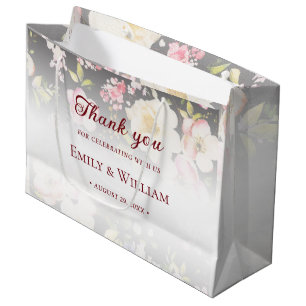 Aquarell Rosa Gelbe Rosen, schwarz verschwommen, H Große Geschenktüte