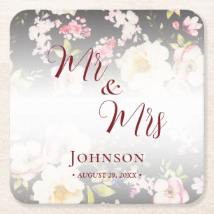 Aquarell Rosa Gelbe Rosen, schwarz verschwommen, H Rechteckiger Pappuntersetzer